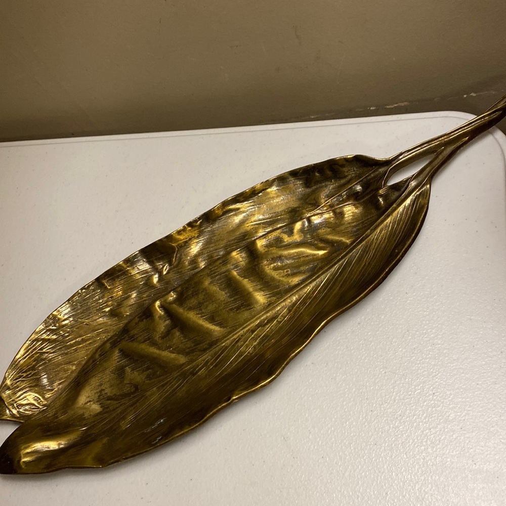 Vintage Cambron Solid Brass Hawaiian Ti Leaf Tray